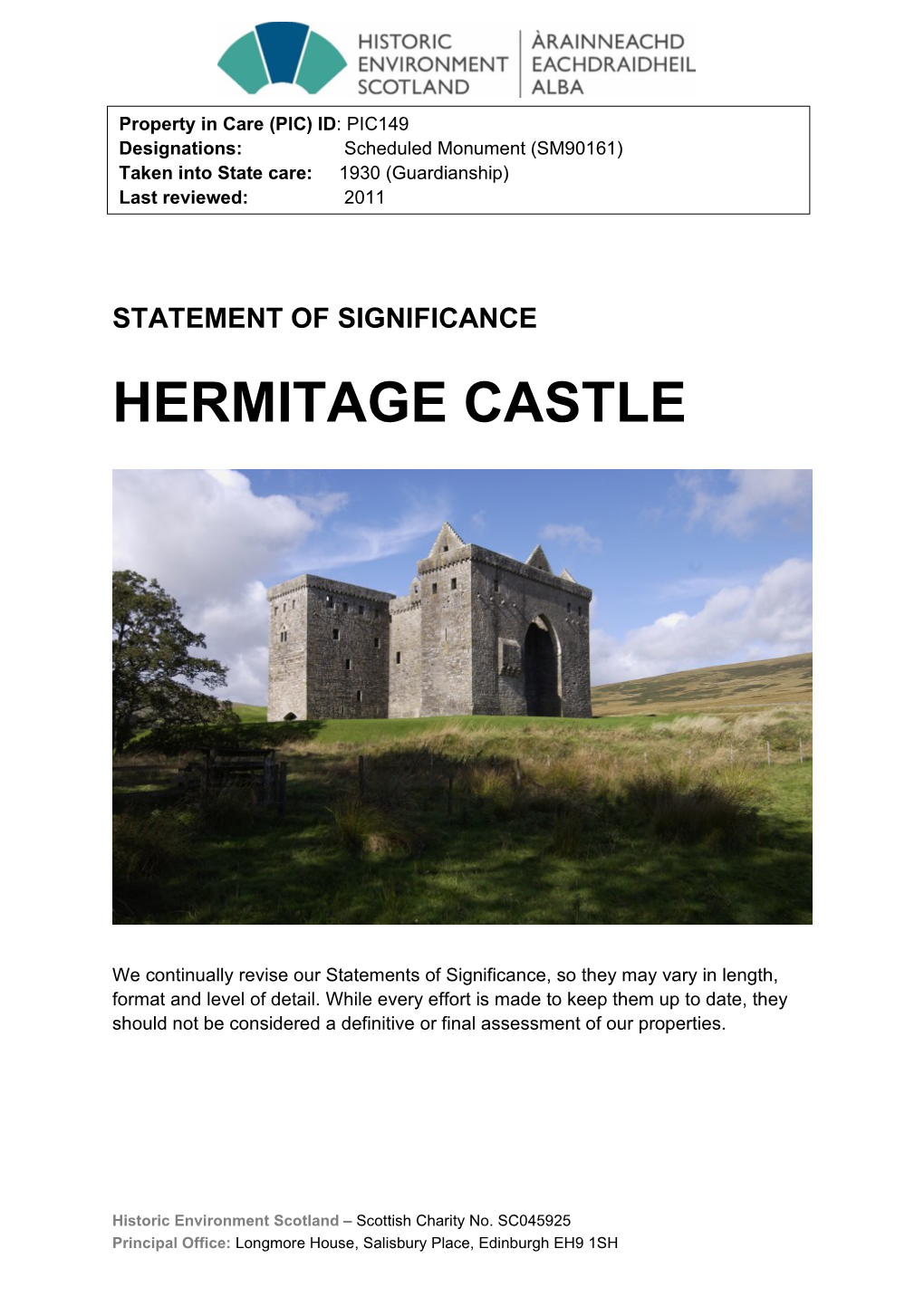 Hermitage Castle Statement of Significance