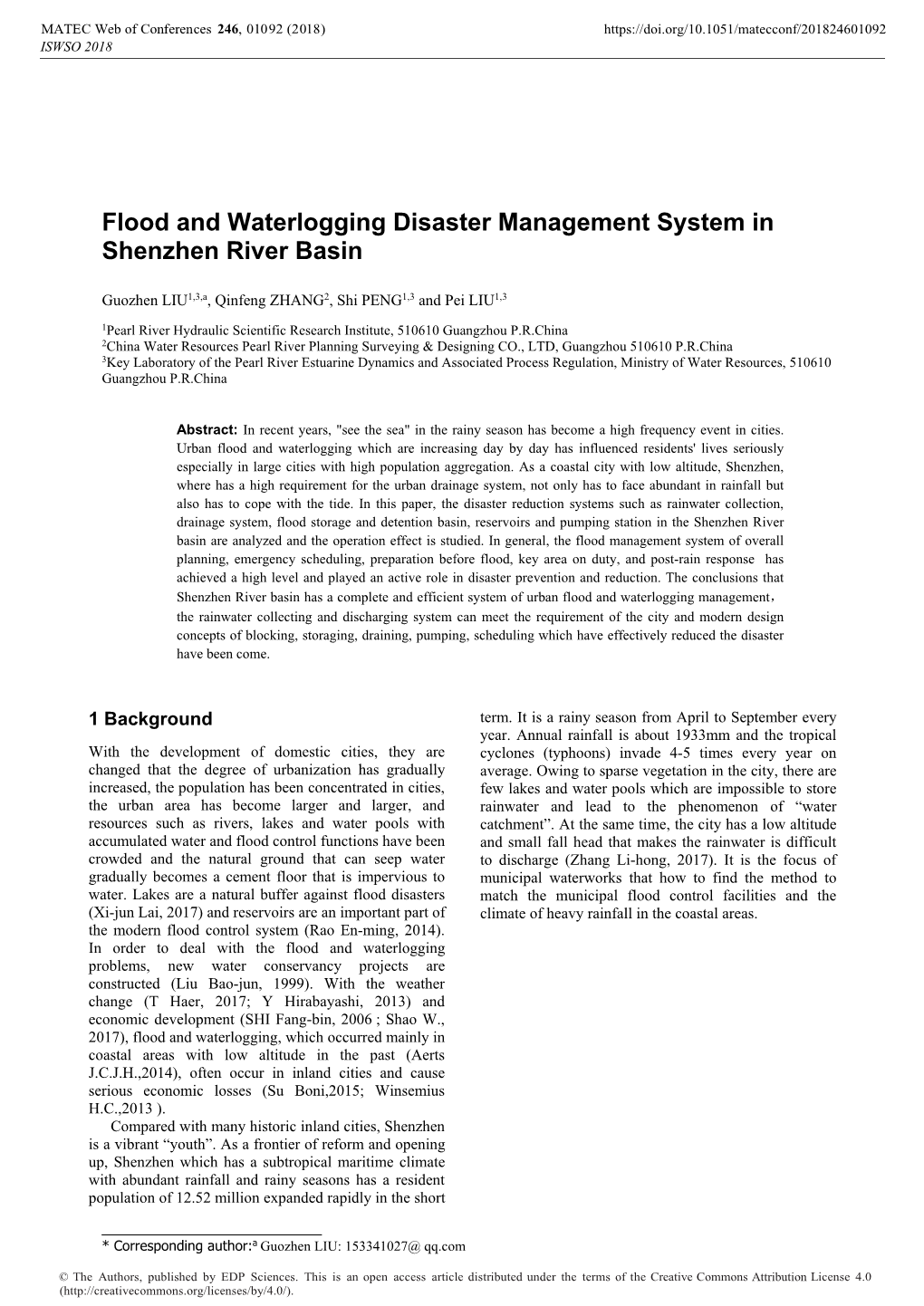 Flood and Waterlogging Disaster Management System in Shenzhen River Basin