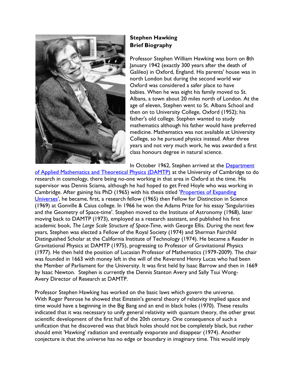 Stephen Hawking Brief Biography