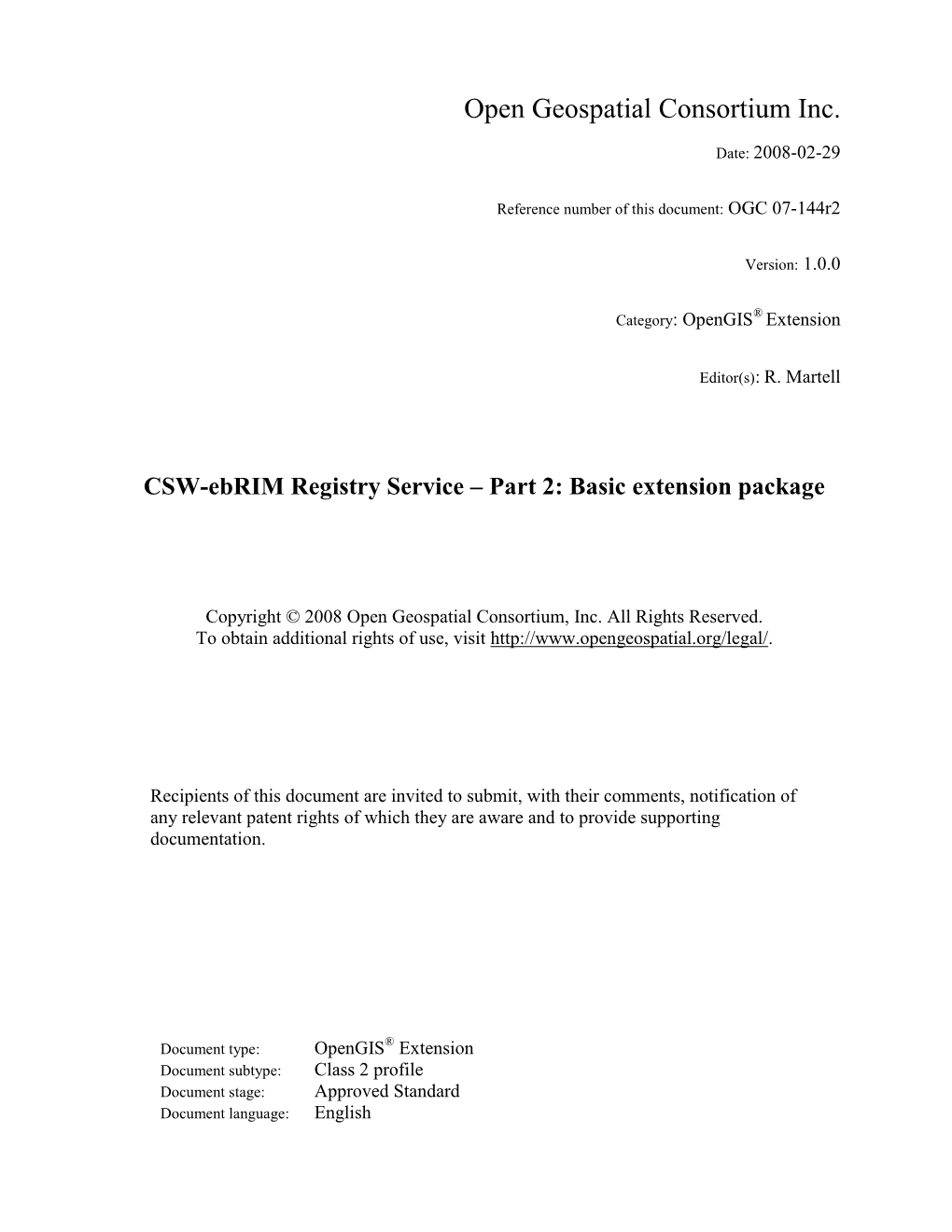 CSW-Ebrim Registry Service – Part 2: Basic Extension Package