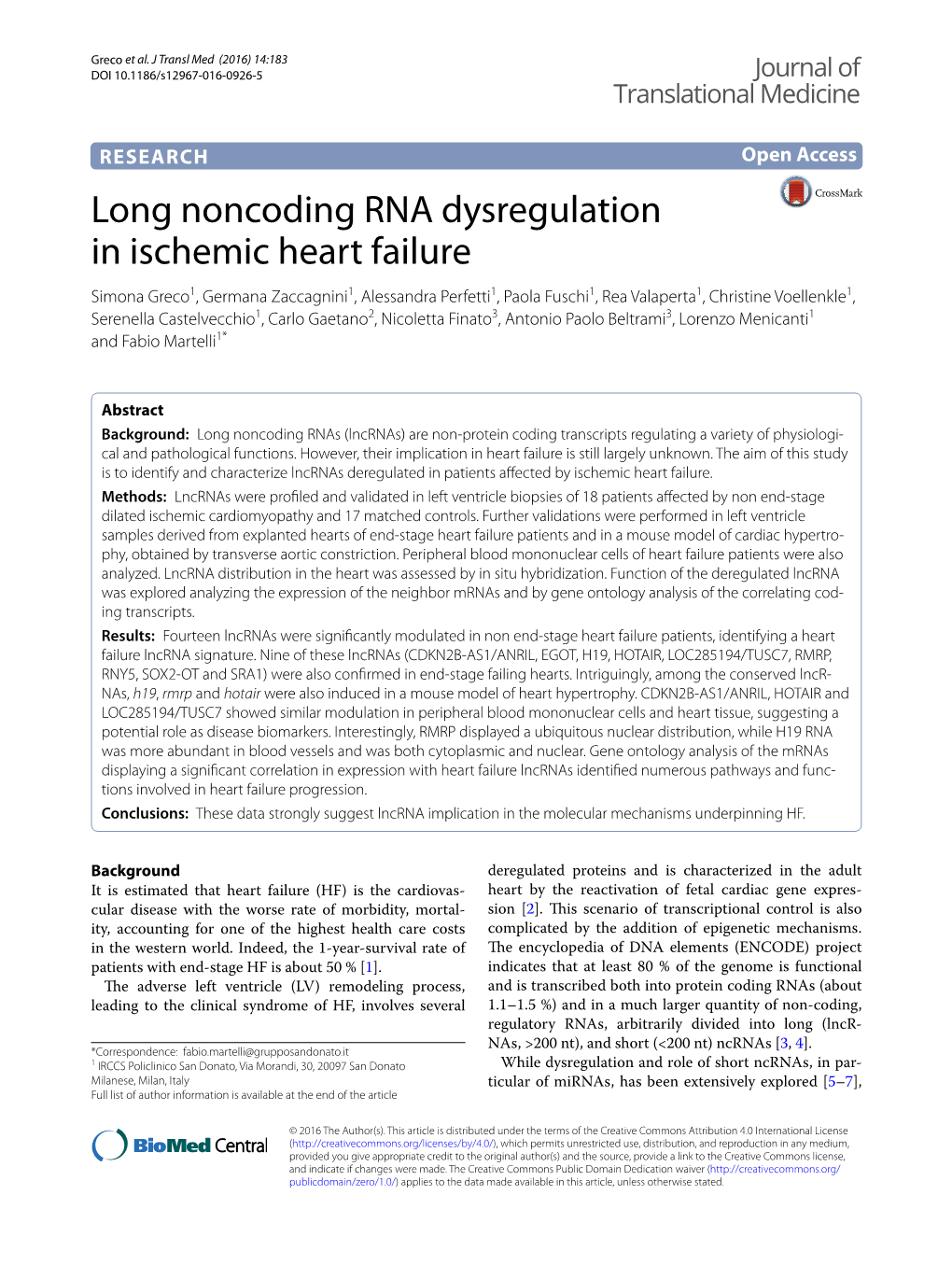 Long Noncoding RNA Dysregulation in Ischemic Heart Failure