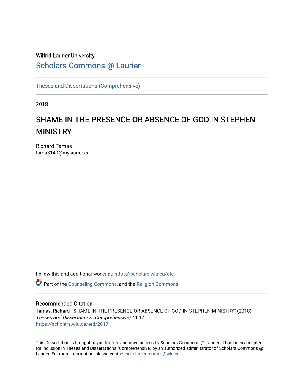 Shame in the Presence Or Absence of God in Stephen Ministry