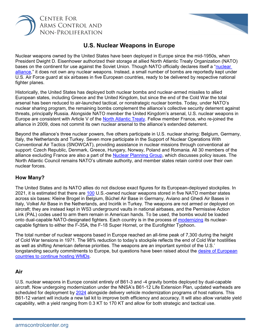 U.S. Nuclear Weapons in Europe