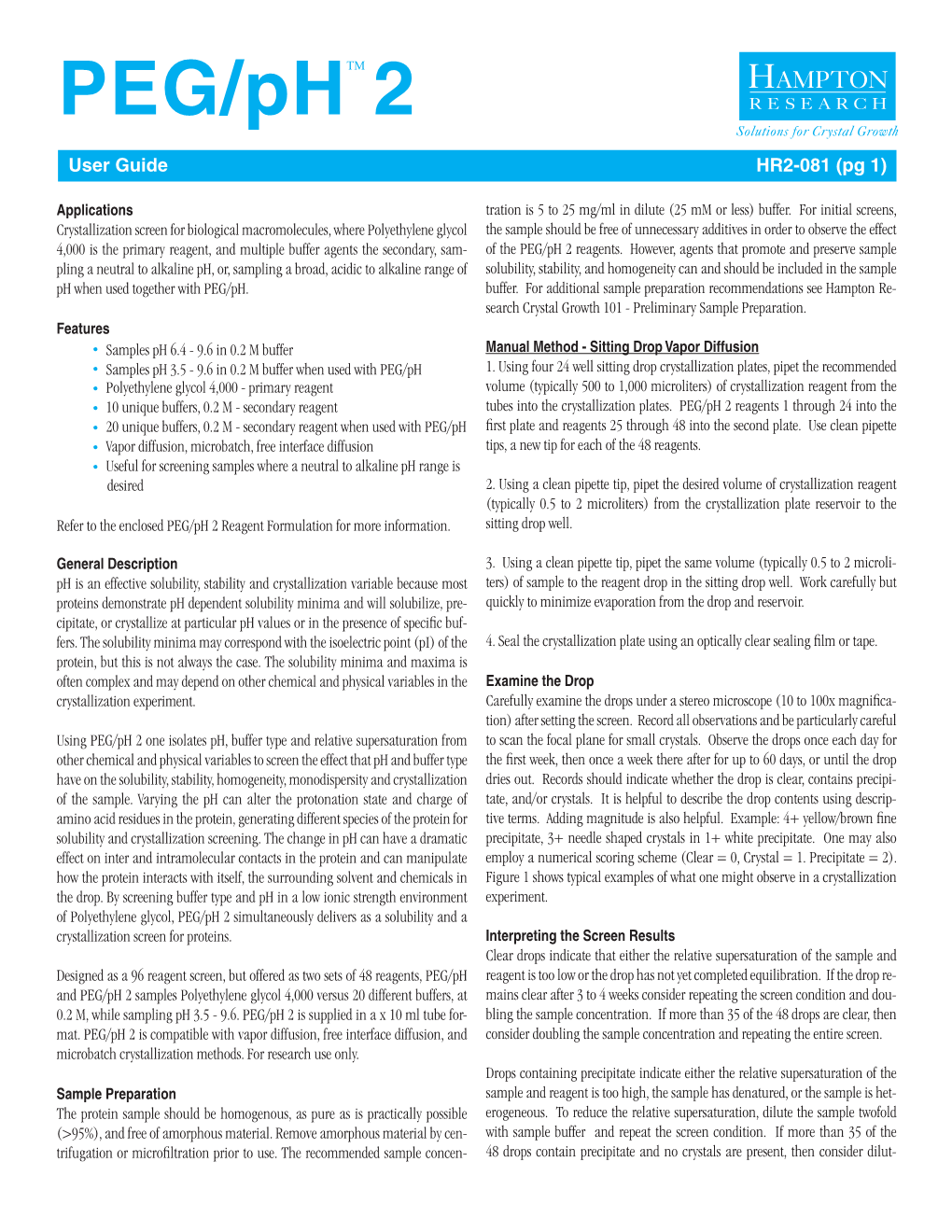 HR2-081 PEG/Ph 2 Documents