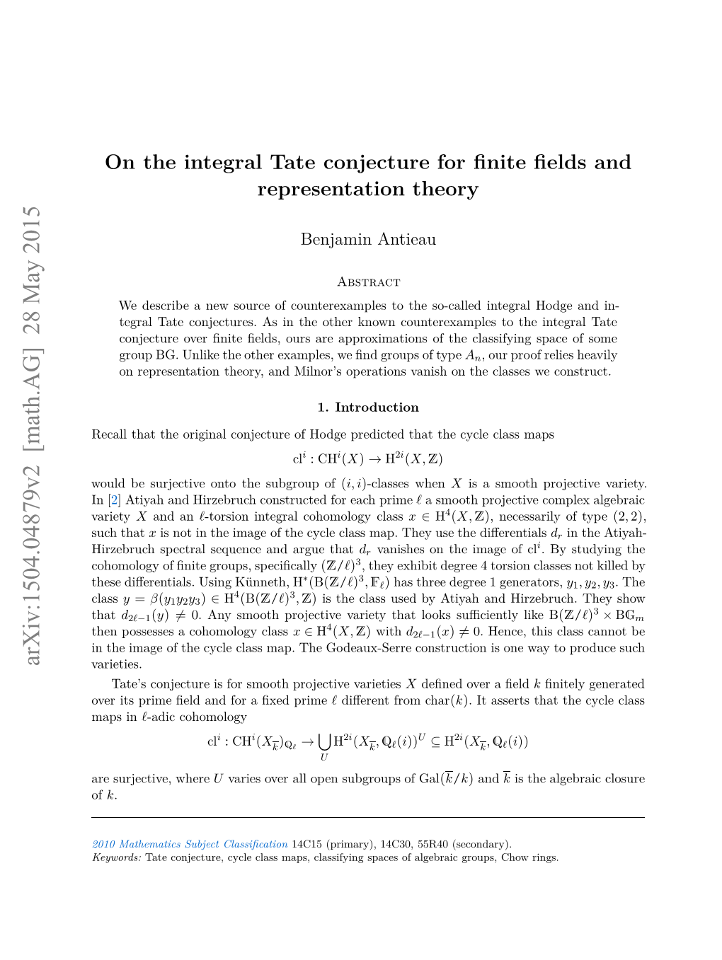 On the Integral Tate Conjecture for Finite Fields and Representation Theory