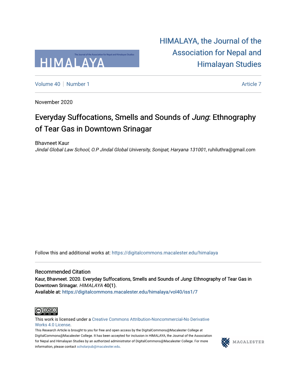 Ethnography of Tear Gas in Downtown Srinagar