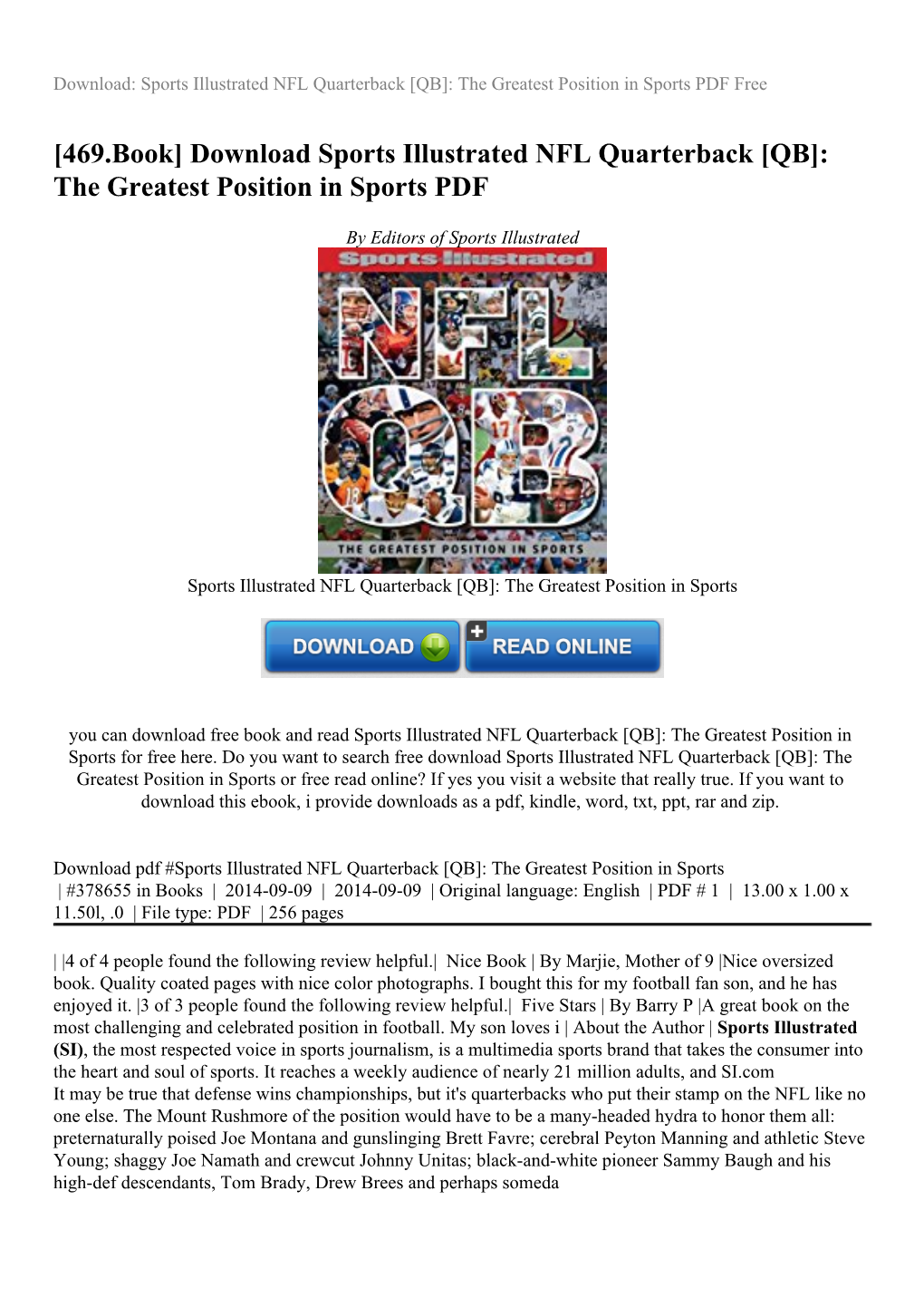 [469.Book] Download Sports Illustrated NFL Quarterback [QB]: the Greatest Position in Sports PDF