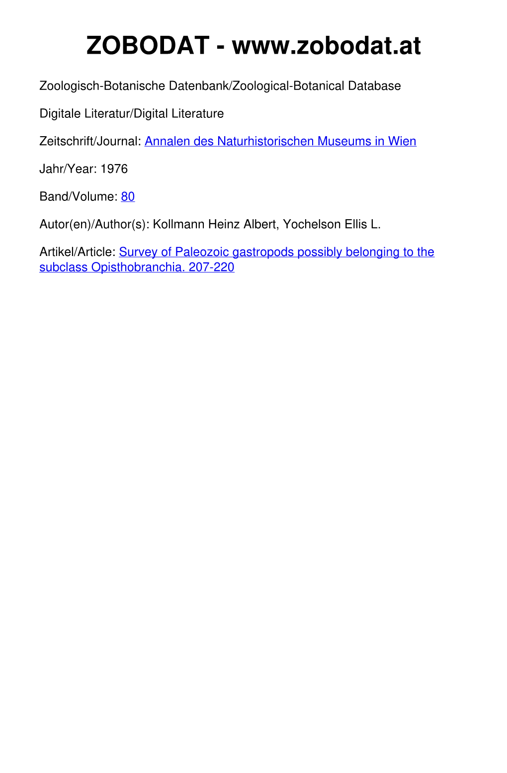 Survey of Paleozoic Gastropods Possibly Belonging to the Subclass Opisthobranchia