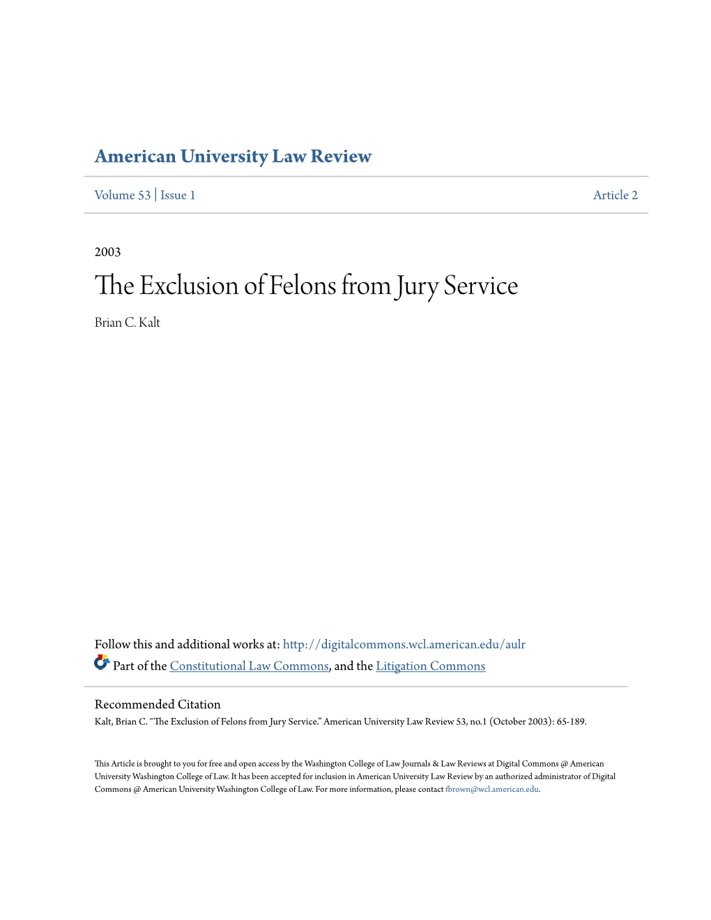 The Exclusion of Felons from Jury Service Brian C