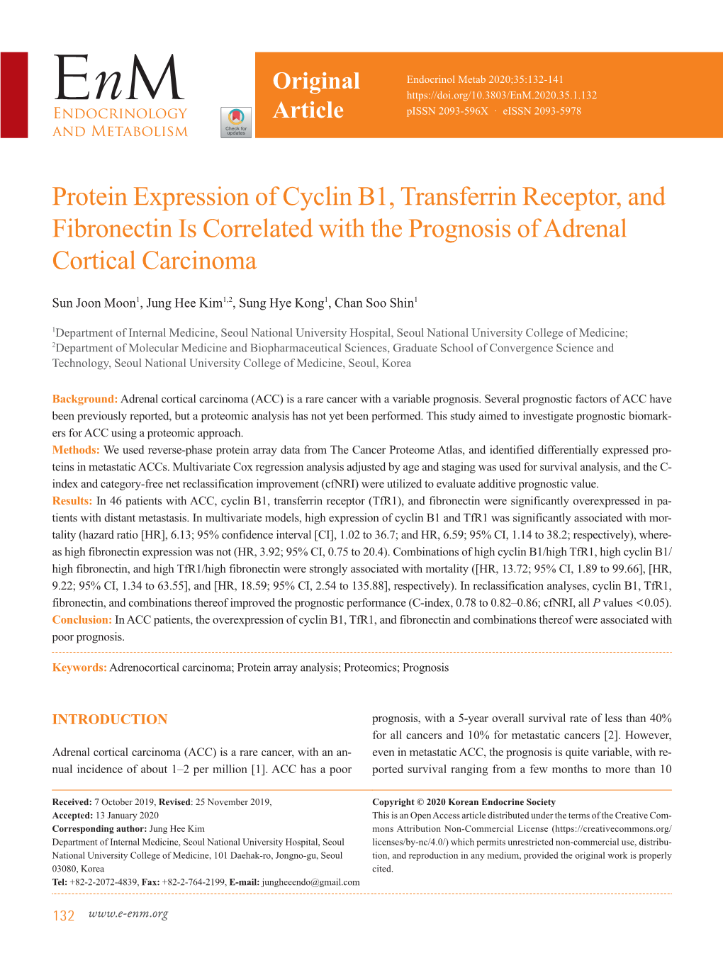 Protein Expression of Cyclin B1, Transferrin Receptor, and Fibronectin Is Correlated with the Prognosis of Adrenal Cortical Carcinoma