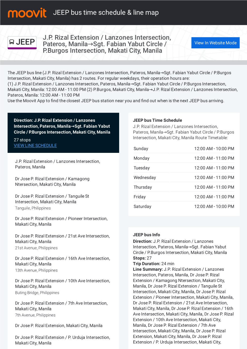 JEEP Bus Time Schedule & Line Route