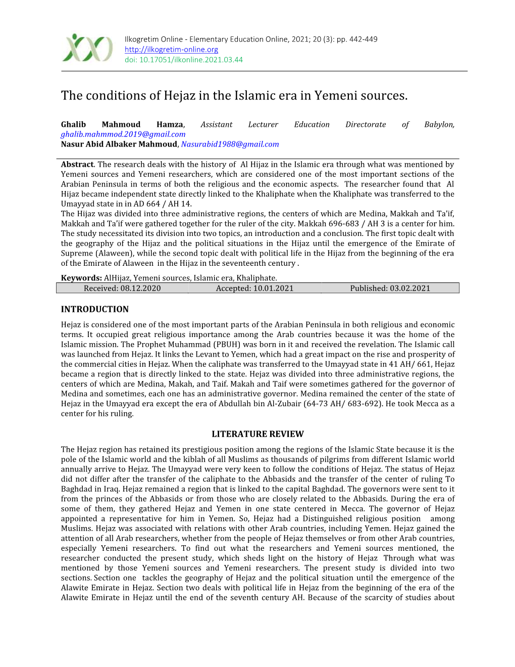 The Conditions of Hejaz in the Islamic Era in Yemeni Sources