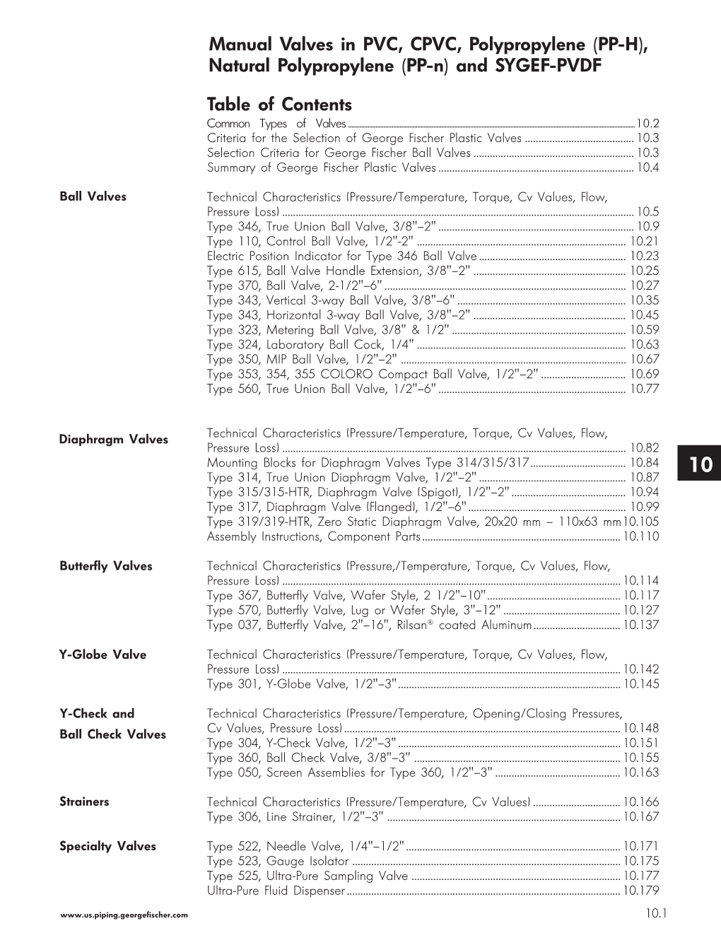 Table of Contents Manual Valves in PVC, CPVC, Polypropylene