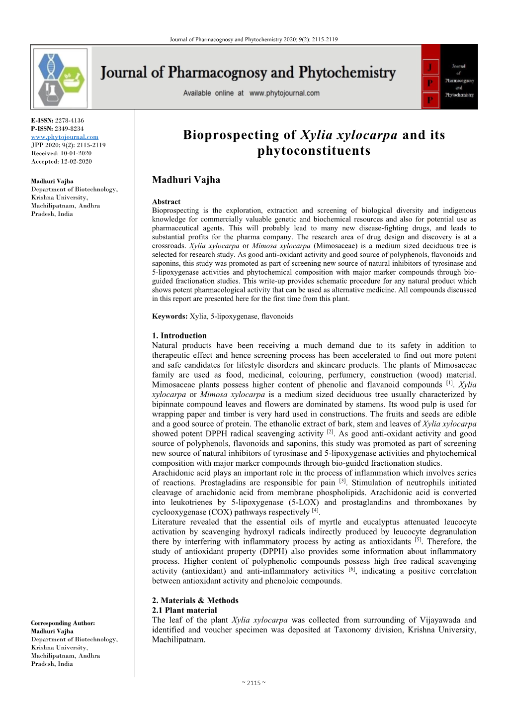 Bioprospecting of Xylia Xylocarpa and Its Phytoconstituents