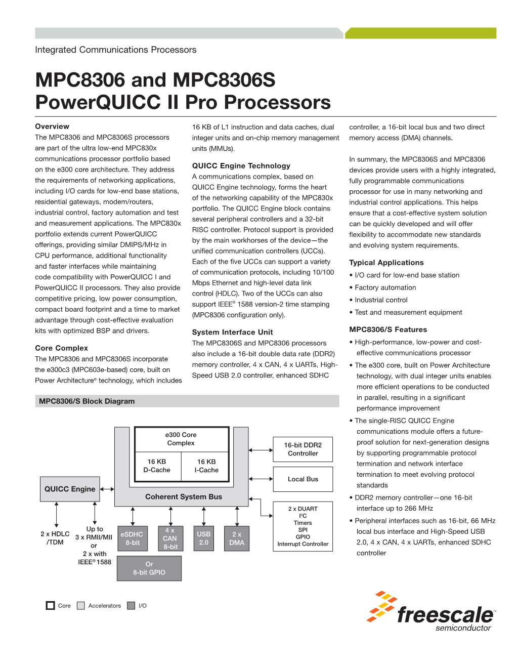 MPC8306 and MPC8306S Powerquicc II Pro Processors