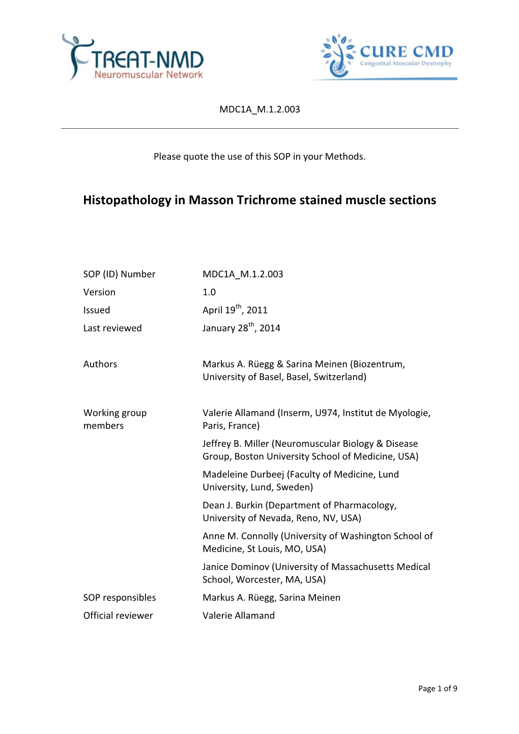 Histopathology in Masson Trichrome Stained Muscle Sections