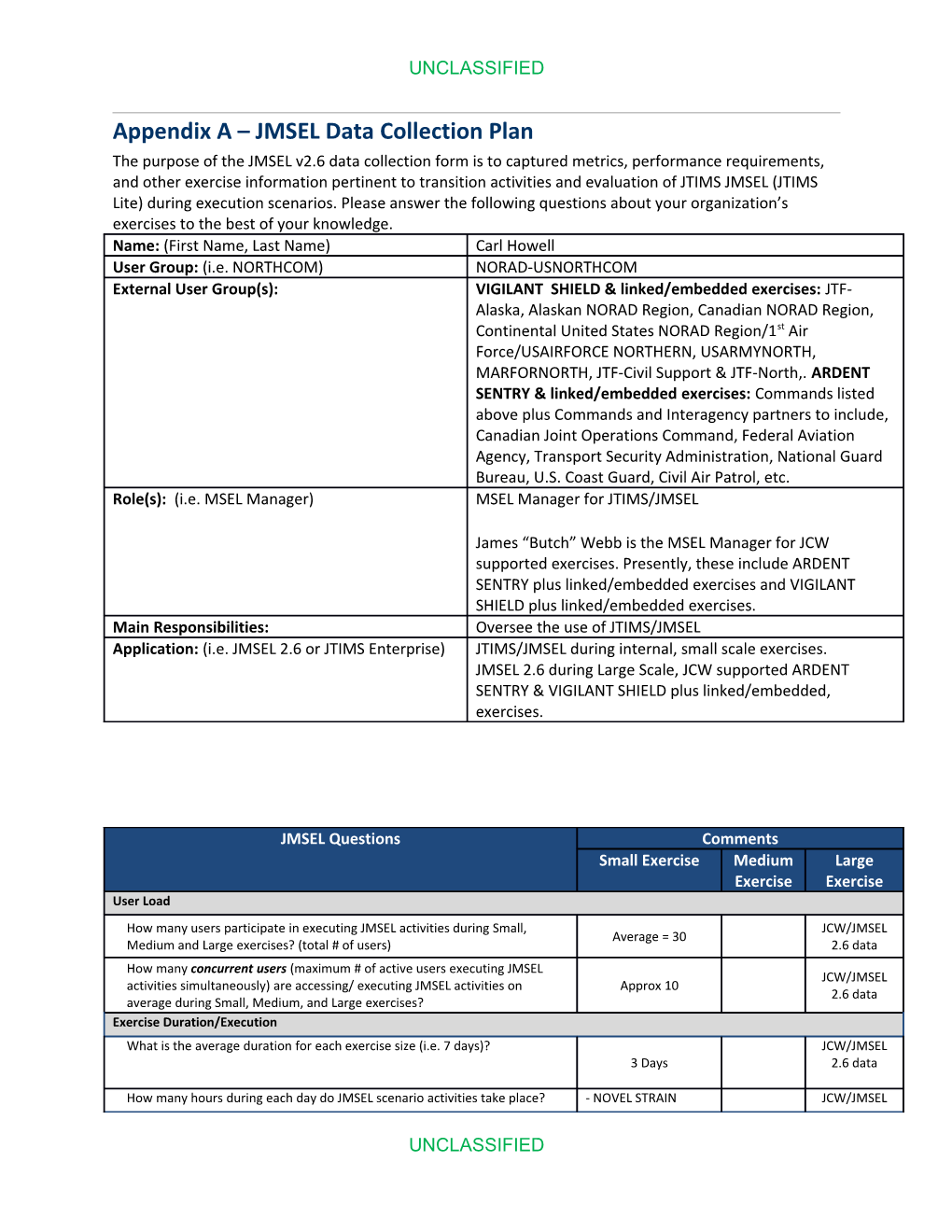 Appendix a JMSEL Data Collection Plan