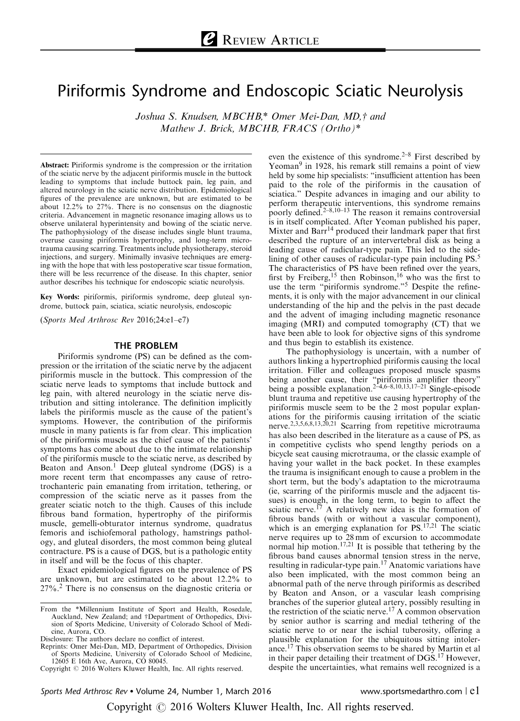 Piriformis Syndrome and Endoscopic Sciatic Neurolysis