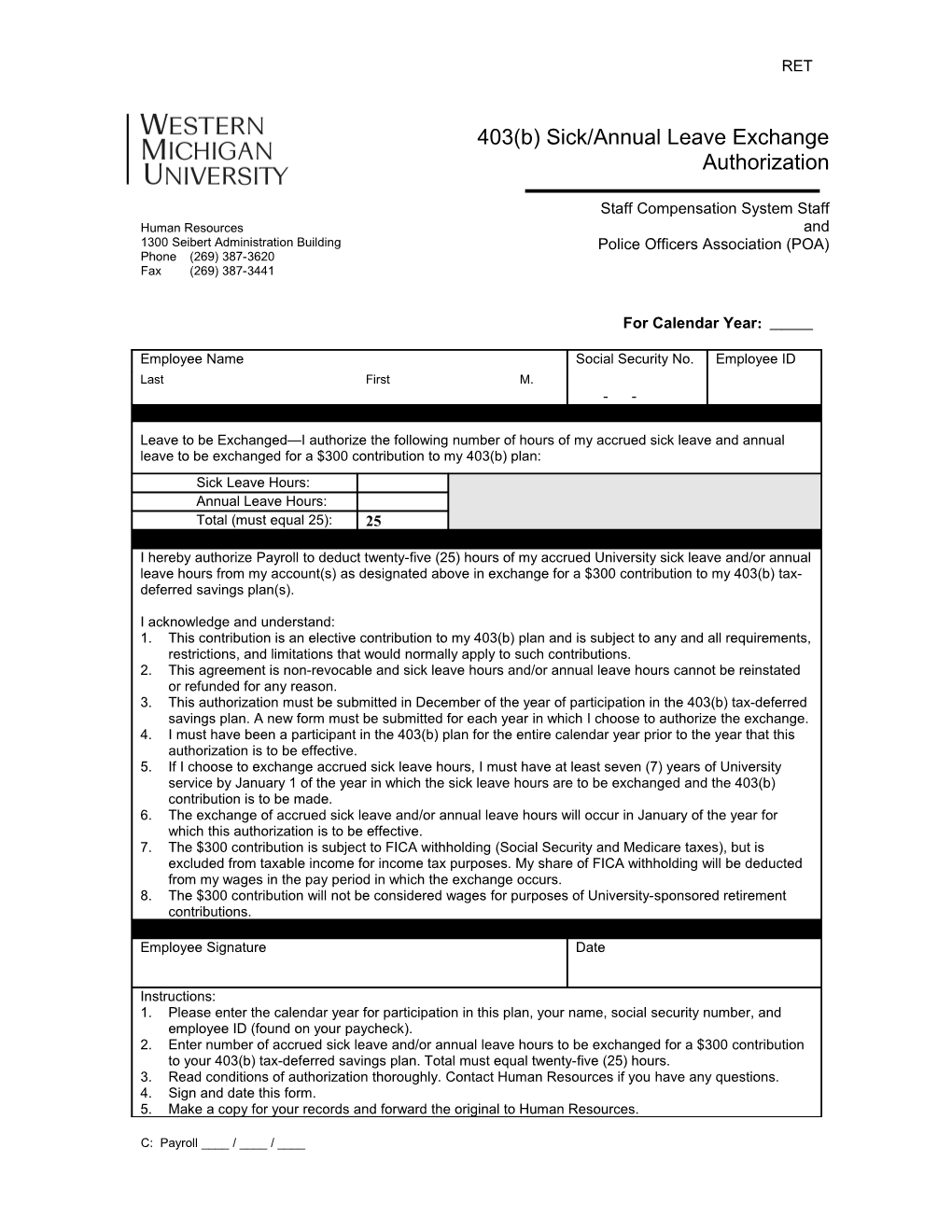 403(B) Sick/Annual Leave Exchange Authorization