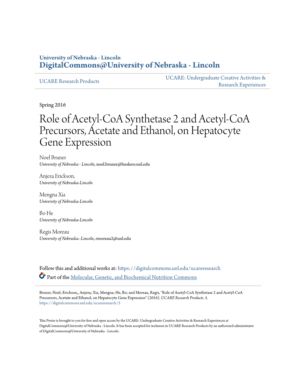 Role of Acetyl-Coa Synthetase 2 and Acetyl-Coa Precursors, Acetate and Ethanol, on Hepatocyte Gene Expression