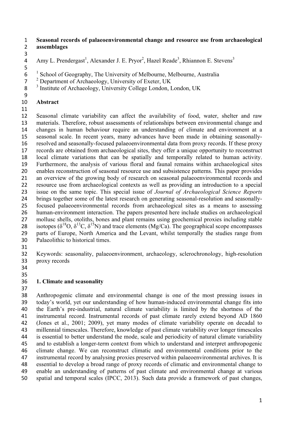 1 Seasonal Records of Palaeoenvironmental Change and Resource Use from Archaeological 2 Assemblages 3 4 Amy L