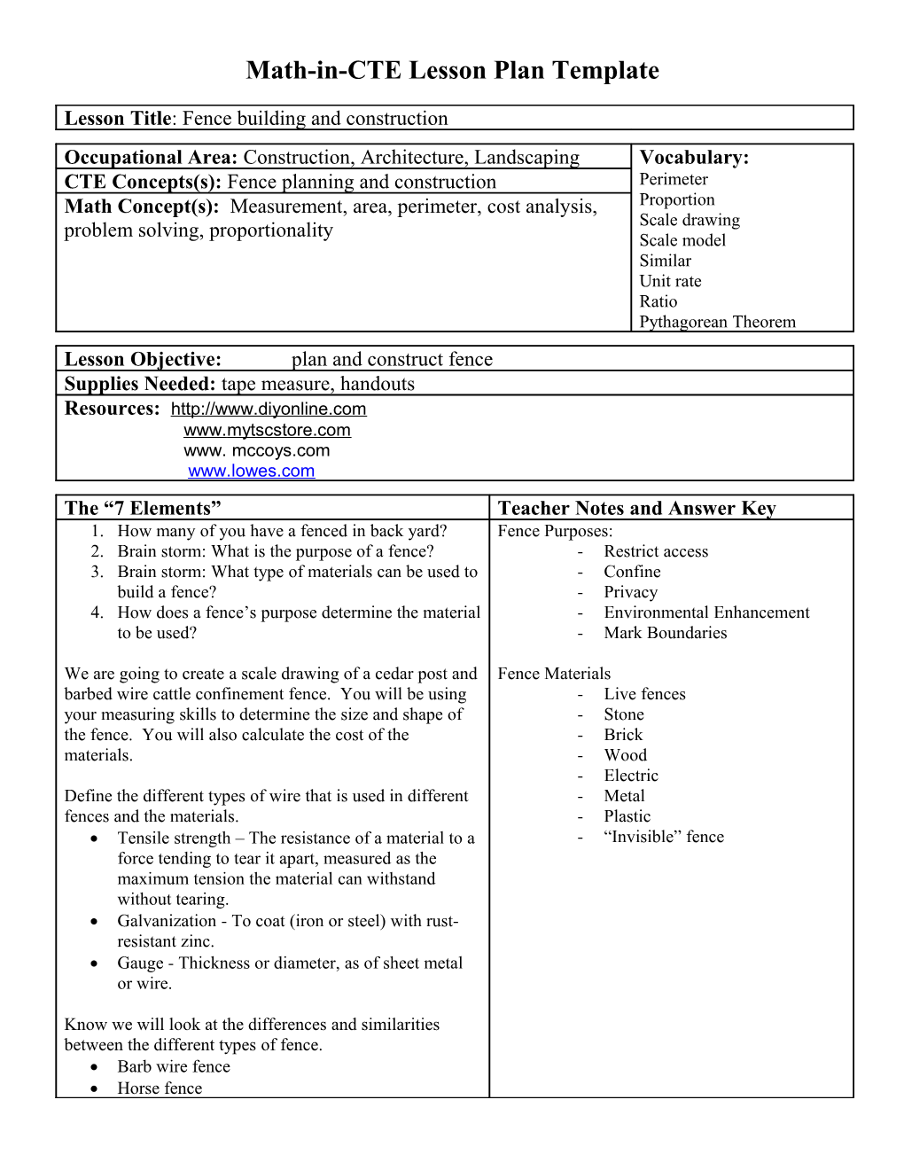 Math-In-CTE Lesson Plan Template