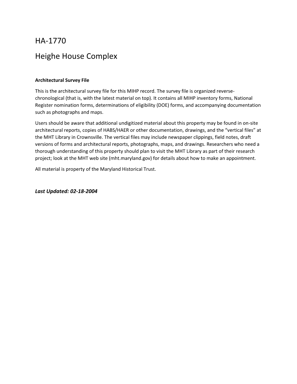HA-1770 Heighe House Complex
