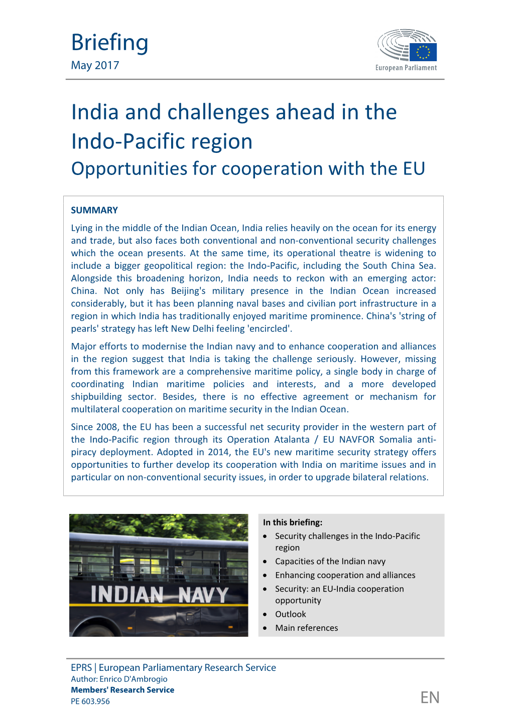 And Challenges Ahead in the Indo-Pacific Region Opportunities for Cooperation with the EU