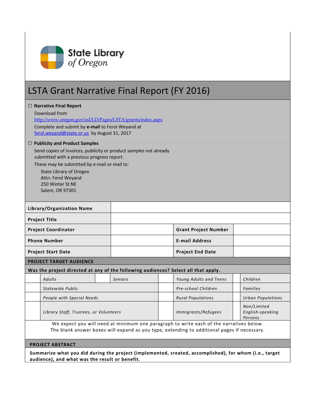 LSTA Grant Narrative Final Report (FY 2016)