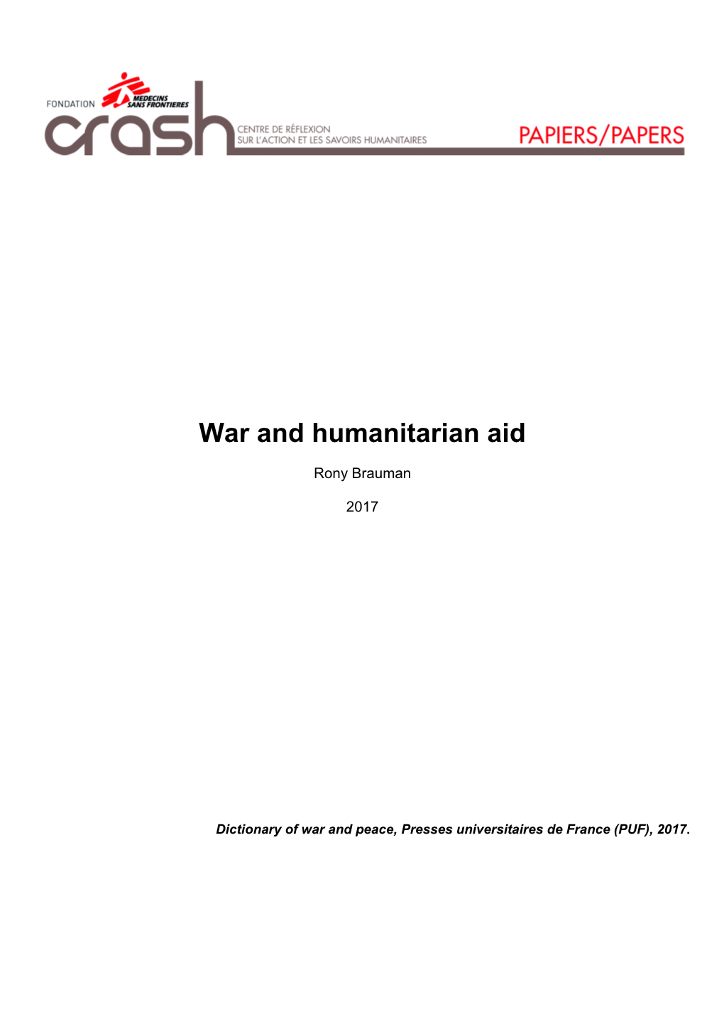 War and Humanitarian Aid