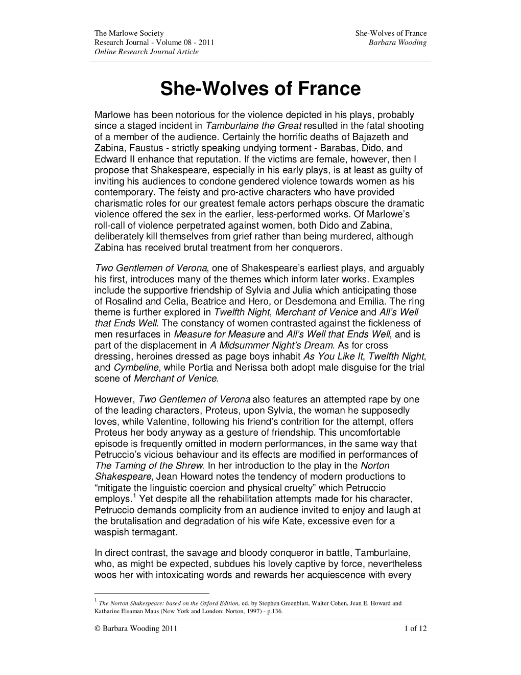 She-Wolves of France Research Journal - Volume 08 - 2011 Barbara Wooding Online Research Journal Article