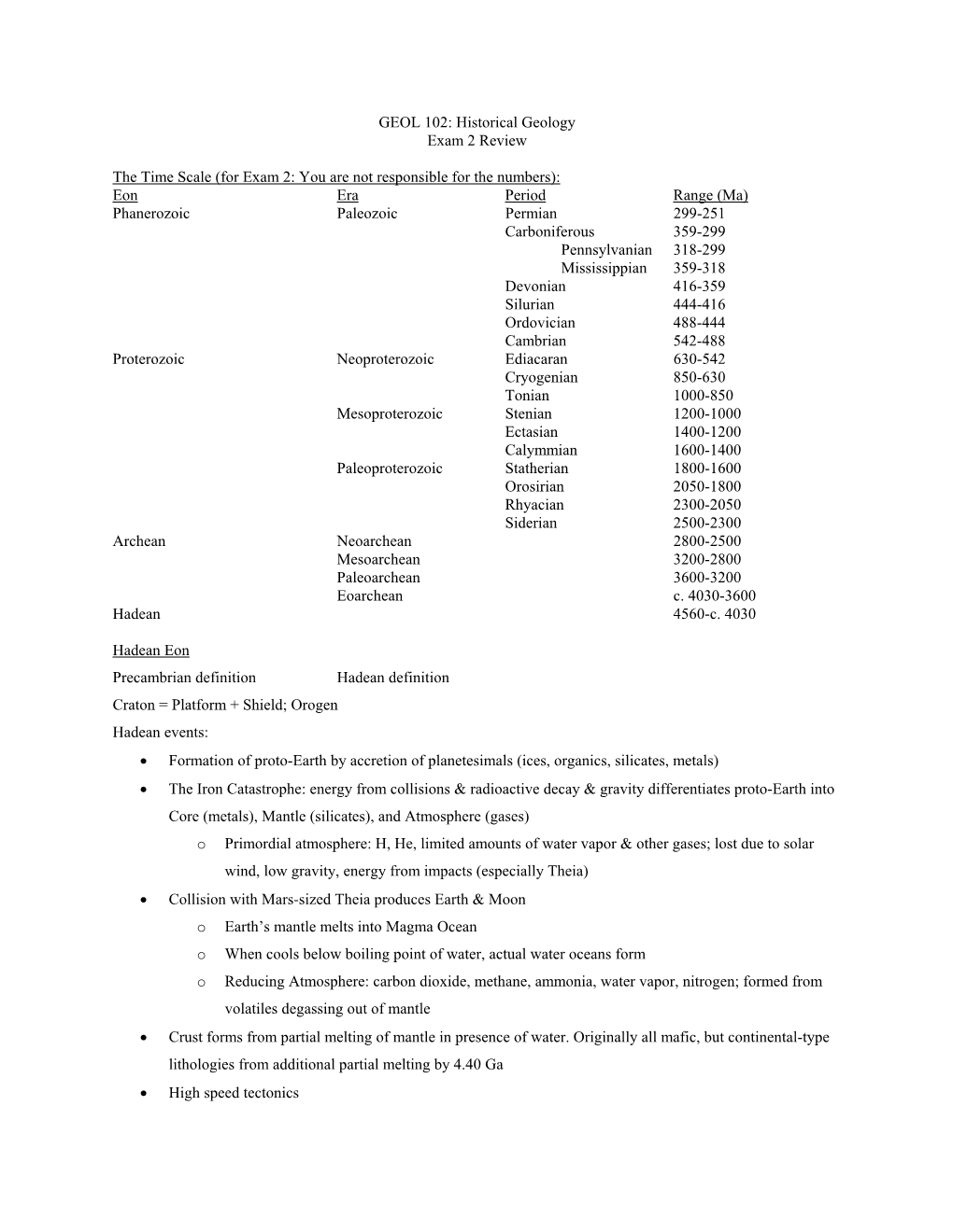 GEOL 102: Historical Geology Exam 2 Review