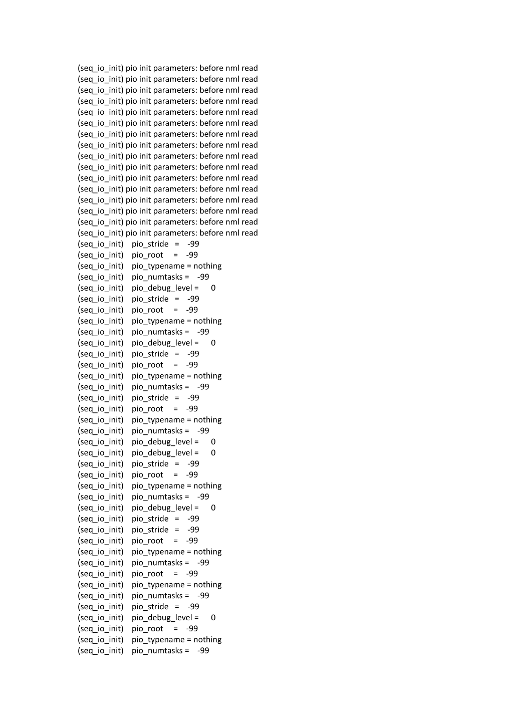 (Seq Io Init) Pio Init Parameters: Before Nml Read