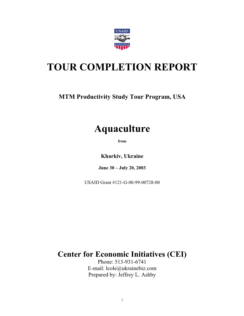 TOUR COMPLETION REPORT Aquaculture