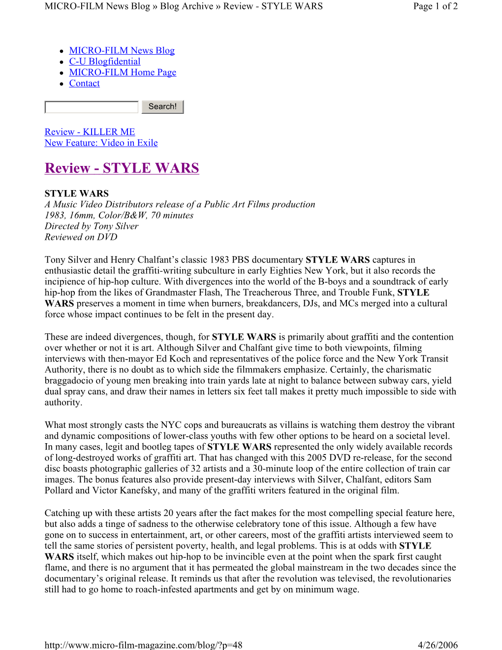 Review - STYLE WARS Page 1 of 2