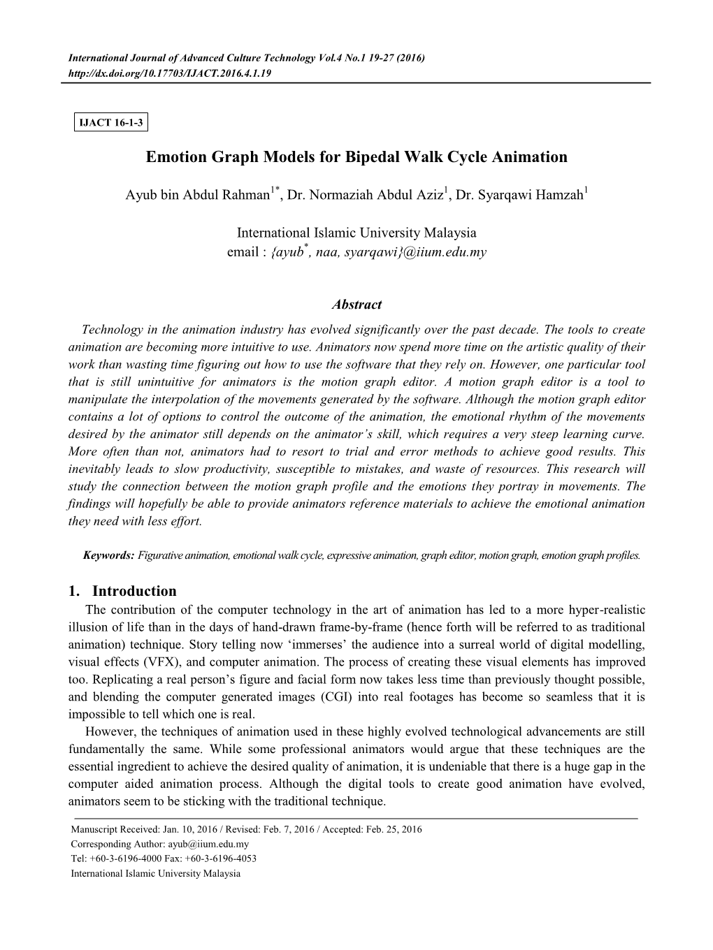 Emotion Graph Models for Bipedal Walk Cycle Animation