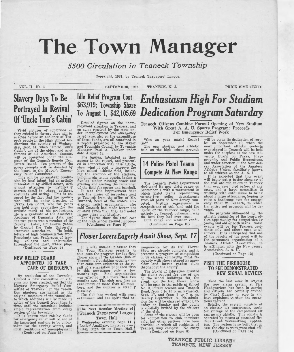 The. Town Manager 5500 Circulation in Teaneck Township