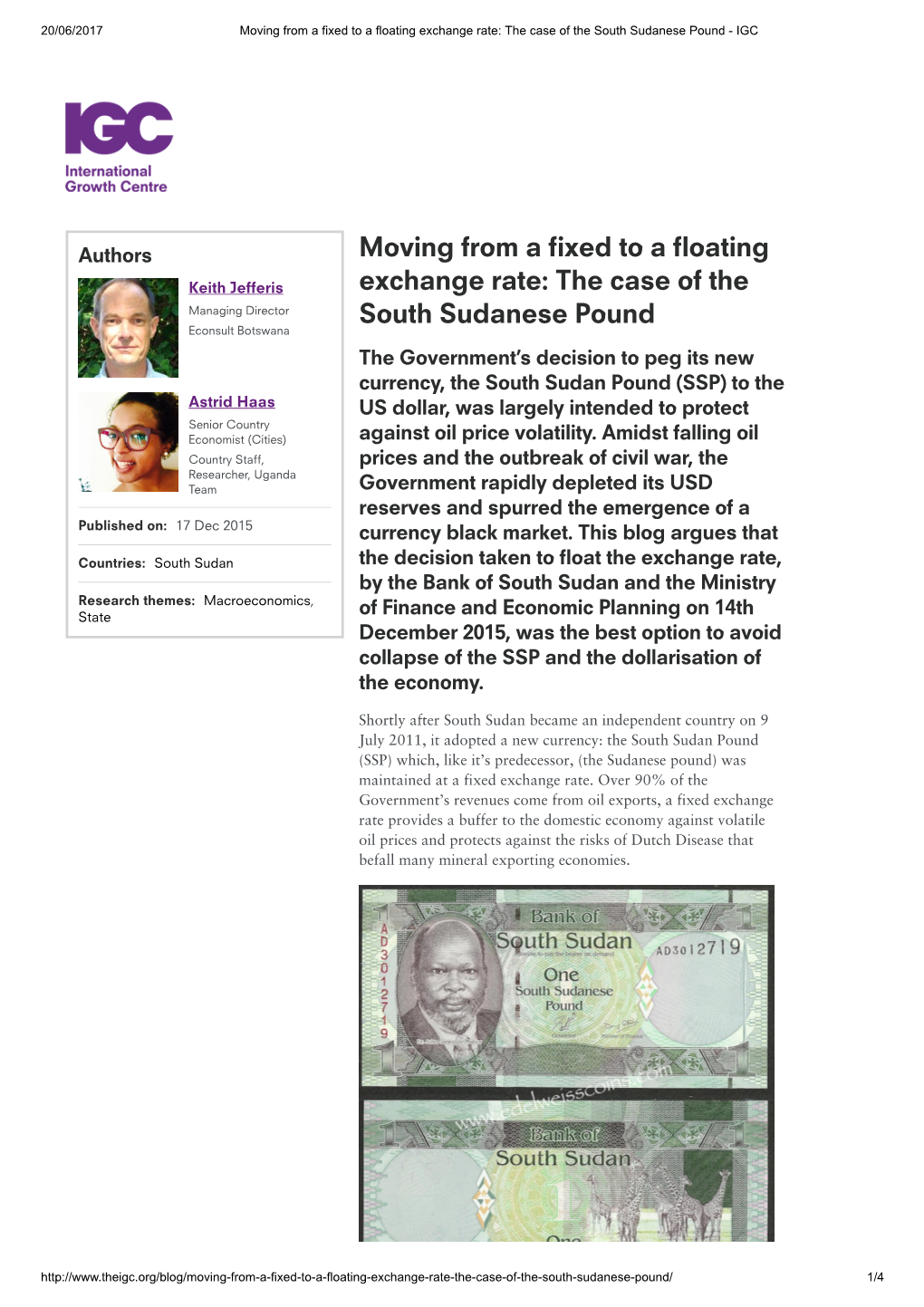 Moving from a Fixed to a Floating Exchange Rate: the Case of the South Sudanese Pound - IGC