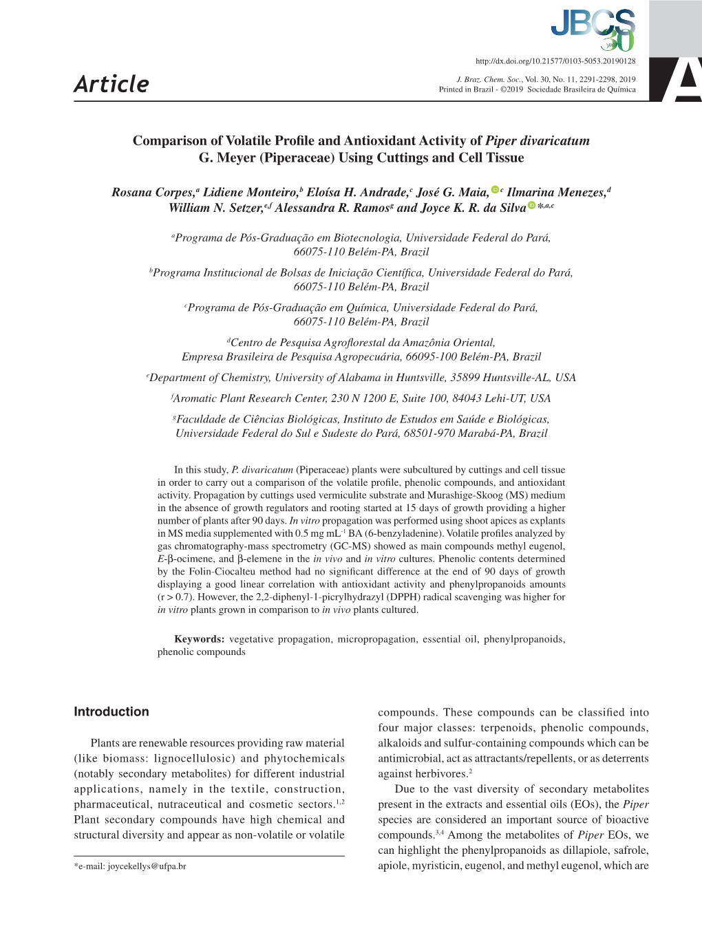 Comparison of Volatile Profile and Antioxidant Activity of Piper Divaricatum G