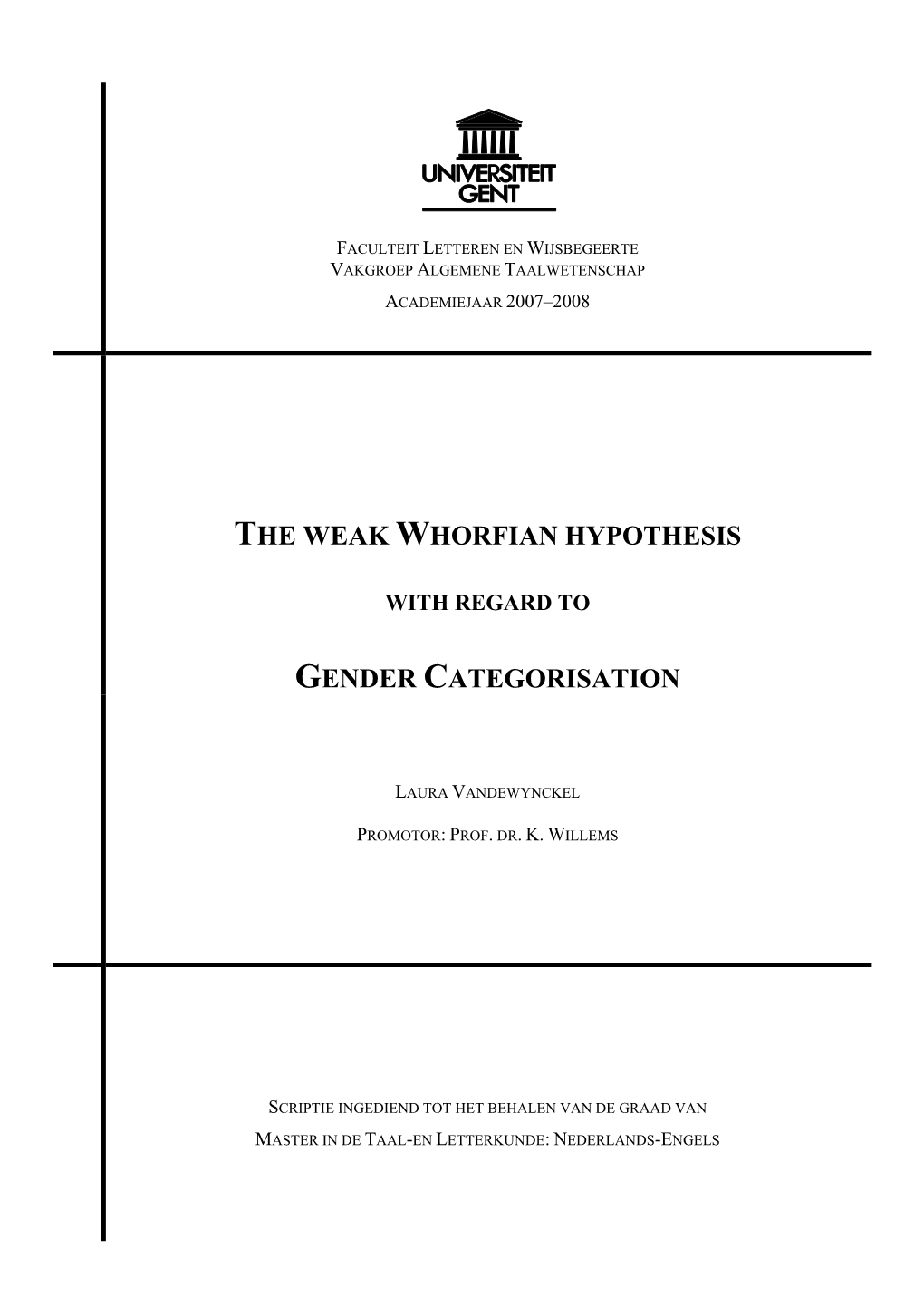 The Weak Whorfian Hypothesis Gender