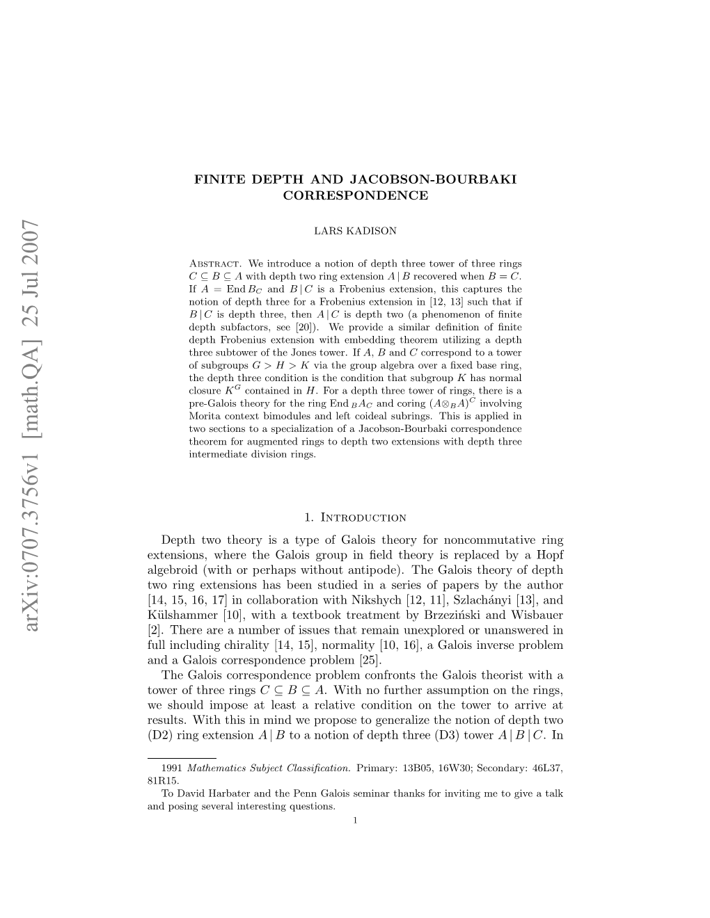 Arxiv:0707.3756V1 [Math.QA] 25 Jul 2007 81R15