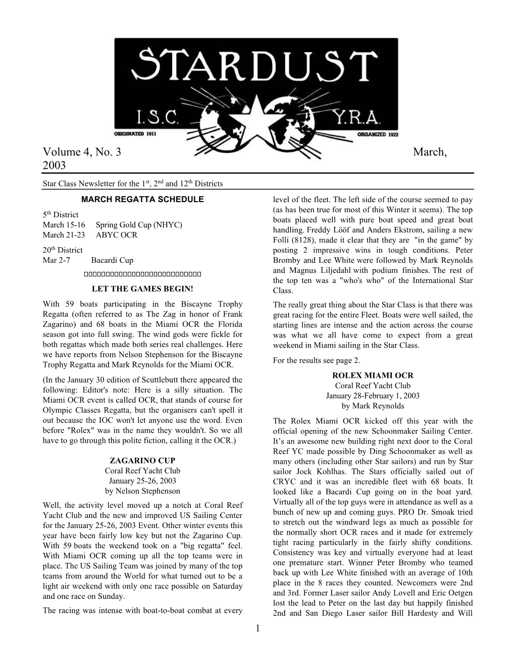 Local Star Class Newsletter