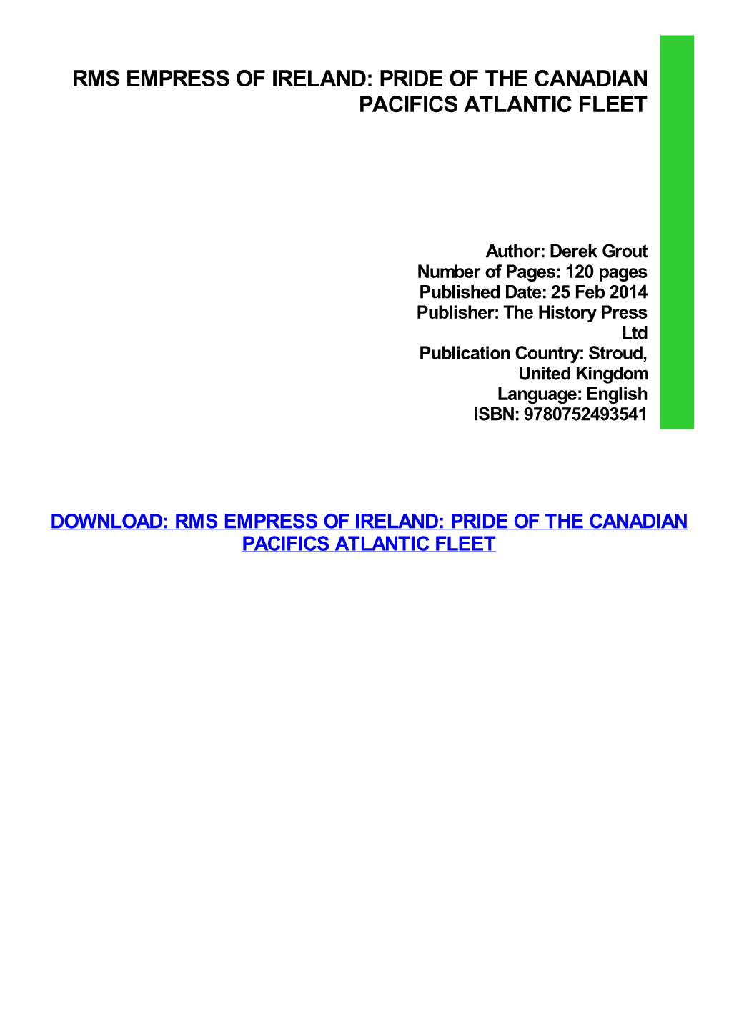 PDF Download RMS Empress of Ireland: Pride of the Canadian