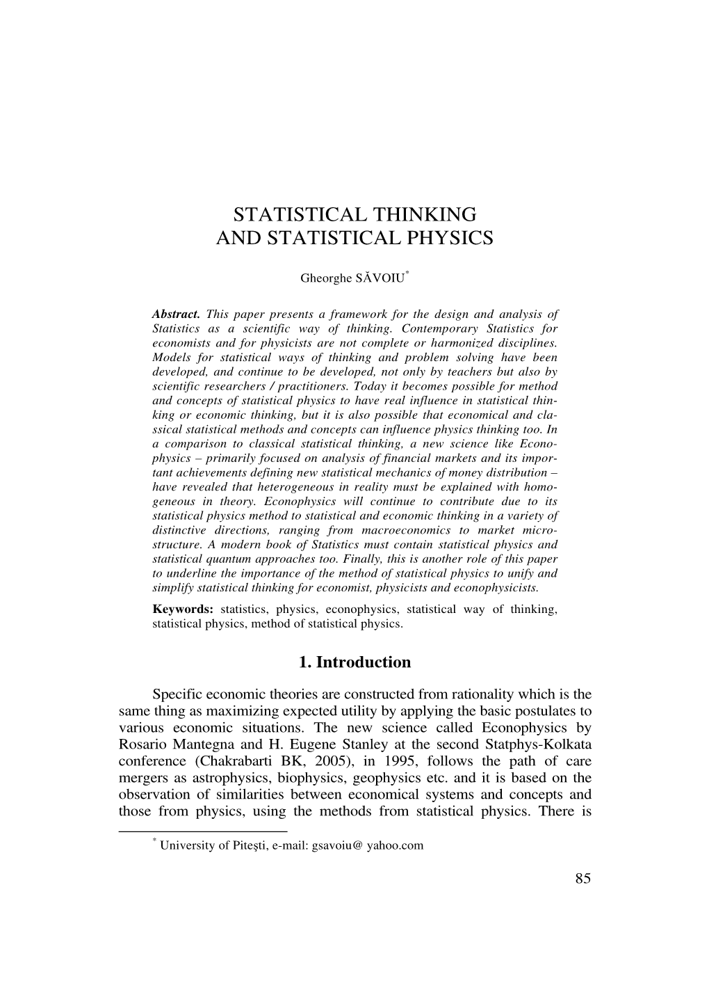 Statistical Thinking and Statistical Physics