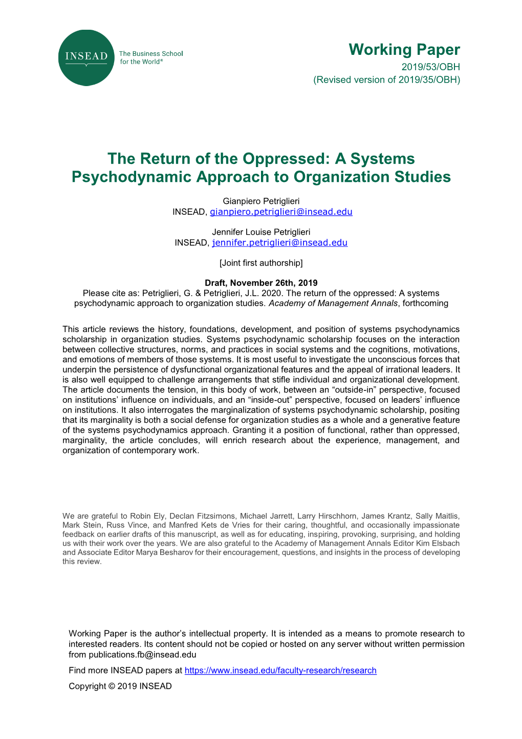 A Systems Psychodynamic Approach to Organization Studies