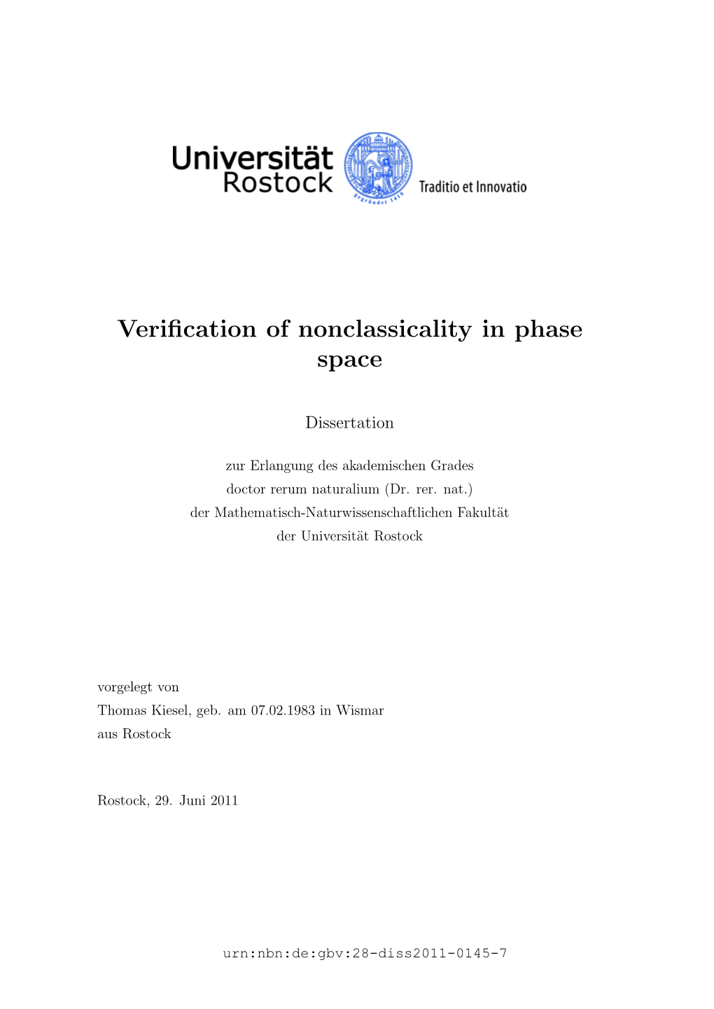 Verification of Nonclassicality in Phase Space