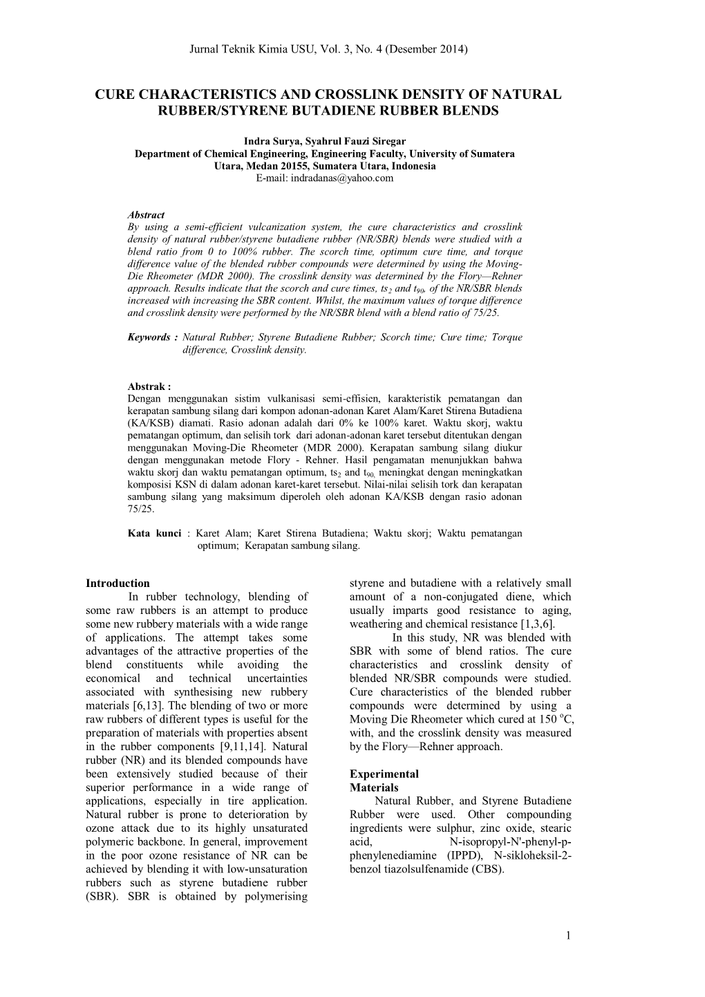 Cure Characteristics and Crosslink Density of Natural Rubber/Styrene Butadiene Rubber Blends