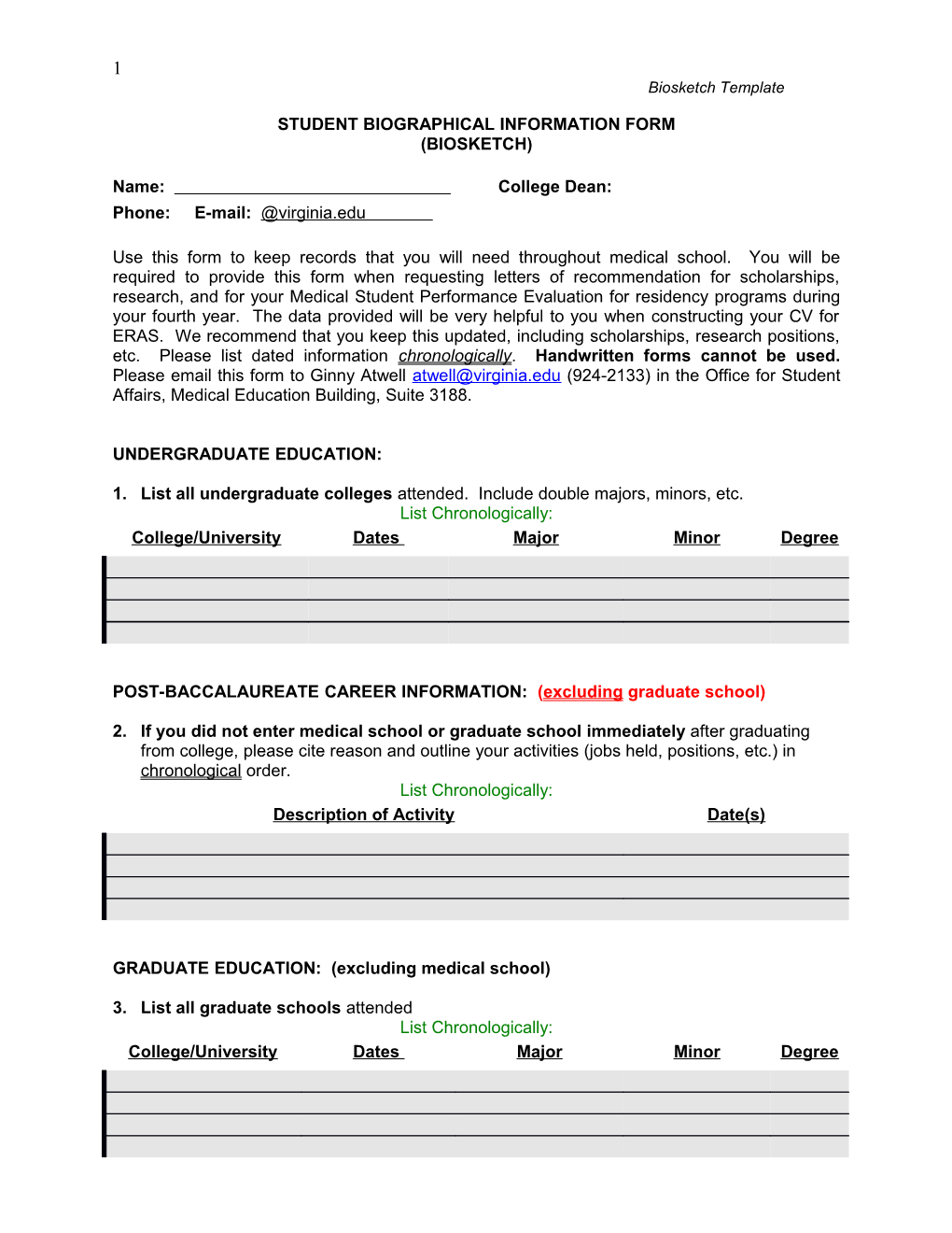 Student Biographical I Nformation Form s1