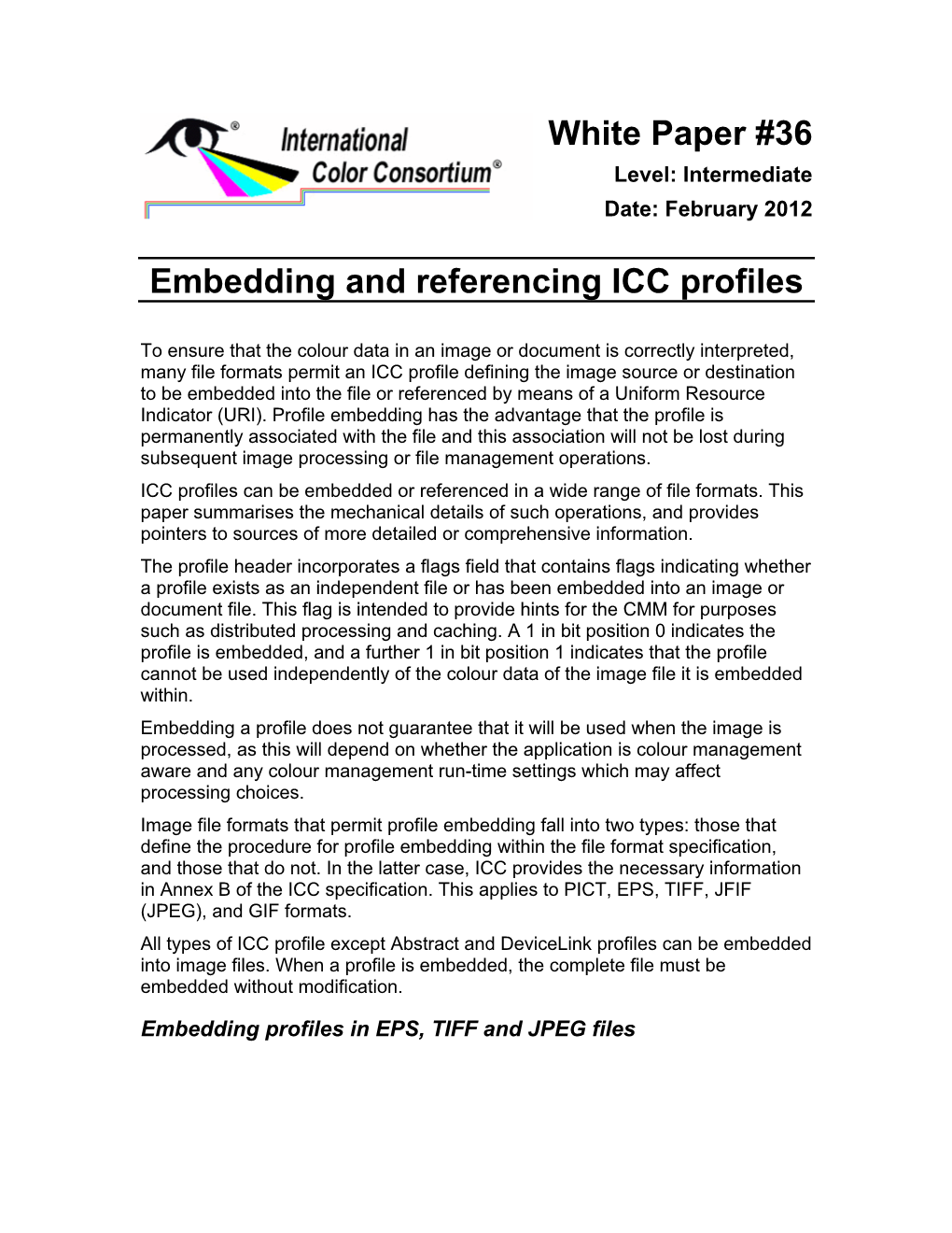 White Paper #36 Embedding and Referencing ICC Profiles