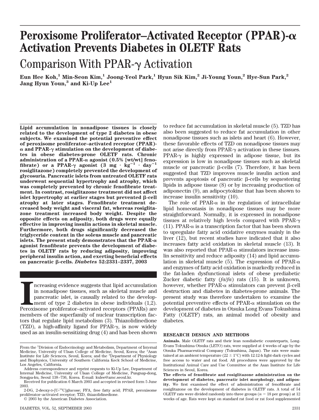 Activation Prevents Diabetes in OLETF Rats Comparison with PPAR